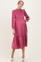 Mauve Mock Neck Satin Smocked Chest Maternity Dress