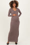 Brown Ribbed Long Sleeve Side Slit Maternity Maxi Dress
