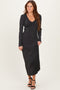Black Shimmer Ribbed Knit Maxi Dress