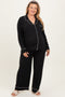 Black Button Down Top Wide Leg Pant Maternity Plus Pajama Set