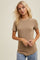 Mocha Ribbed Short Sleeve Curved Hem Top