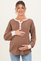Mocha Textured Rib Bubble Sleeve Maternity Henley