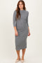 Charcoal Ribbed Knit Mock Neck Long Sleeve Ruched Dress