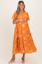 Tangerine Floral Print Ruffle Hem Maternity Midi Dress