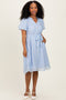 Blue Floral Embroidered Tie Waist Dress