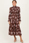 Brown Floral Smocked Ruffle Tier Midi Dress