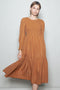Copper Textured Stripe Smocked Midi Dress