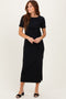 Black Short Sleeve Waist Tie Side Slit Maxi Dress