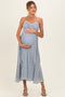 Light Blue Floral Contrast Trim Sleeveless Maternity Maxi Dress