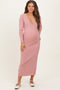 Mauve V-Neck Long Sleeve Fitted Maternity Maxi Dress