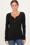 Black Ribbed Long Sleeve Button Town Top