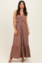 Mocha Ribbed Sleeveless V-Neck Ruffle Tiered Maxi Dress