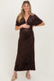 Brown Floral Velvet V-Neck Short Sleeve Maternity Maxi Dress