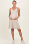 Cream/ Camel Striped Sleeveless Halter Maternity Mini Dress