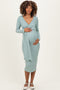 Sage Ribbed Long Sleeve Maternity Wrap Dress