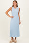 Sky Blue Ribbed Knit Sleeveless Maxi Dress