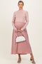 Mauve Knit Contrast Top Satin Maternity Midi Dress