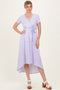 Lavender Floral Print Short Sleeve Hi-Low Wrap Dress