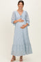 Light Blue Floral Lace 3/4 Ruffle Sleeve V-Neck Maternity Maxi Dress