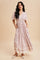 Lavender Floral Lace Trim Flutter Sleeve Maxi Dress
