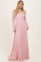Light Pink Floral Lace Long Sleeve Off Shoulder Maxi Dress