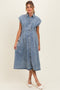 Denim Button Front Maternity Midi Dress