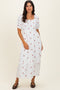 Ivory Embroidered Smocked Midi Dress