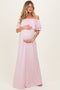 Light Pink Ruffle Off Shoulder Maternity Maxi Dress