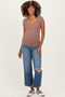 Mocha Ribbed Rounded Square Neck Maternity Top