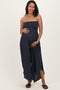 Navy Smocked Strapless Tulip Leg Maternity Jumpsuit