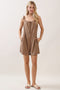 Mocha Stripe Front Tie Linen Blend Romper