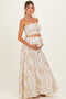 Beige Leaf Print Smocked Crop Top Maxi Skirt Maternity Set