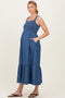 Denim Chambray Smocked Sleeveless Maternity Midi Dress