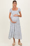 White Floral Smocked Puff Sleeve Maternity Maxi Dress