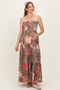 Mocha Animal Print Floral Smocked Strapless Maternity Maxi Dress