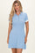 Blue Knit Ruffle Sleeve Mini Polo Dress