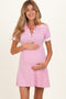 Pink Knit Ruffle Sleeve Maternity Mini Polo Dress