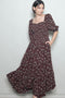 Sepia Floral Smocked Handkerchief Hem Maxi Dress