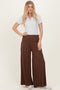 Brown Smocked Waist Wide Leg Pants