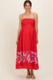Red Floral Print Maternity Midi Dress