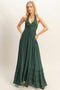 Hunter Green Halter Neck Smocked Maxi Dress