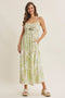 Green Cream Elegant Floral Maxi Dress