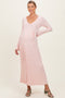 Light Pink Ribbed Maternity Knit Maxi Dress