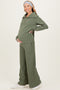 Light Olive Ribbed High Neck Half Zip Pullover Maternity Pant Set