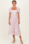 Pink Floral Crisscross Back Midi Dress