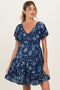 Blue Eyelet Embroidered Printed V Neck Maternity Dress
