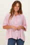 Red Striped Boxy Button Down Top