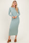 Sage Ribbed Fitted Long Sleeve Midi Dress