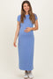 Chambray Blue Contrast Trim Short Sleeve Maternity Midi Dress
