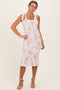 Peach Floral Shoulder Tie Fitted Midi Dress